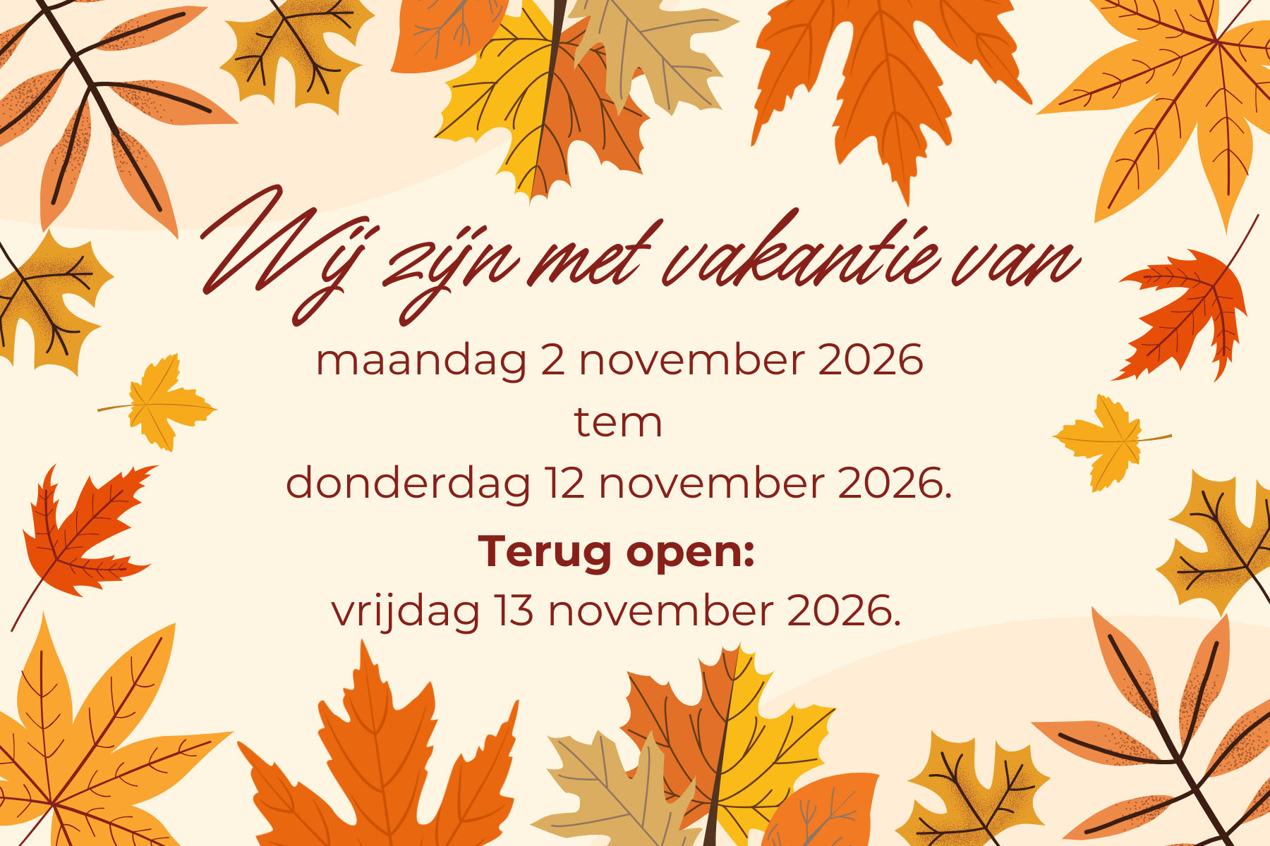 Herfstvakantie 2026